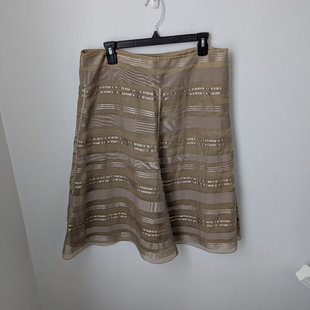 Rena Lange Women's Gold Horizontal Striped A-Line Skirt, 14